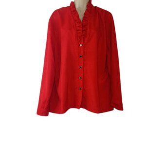 Draper James Womens Button Up Shirt Red Ruffled Sateen XL